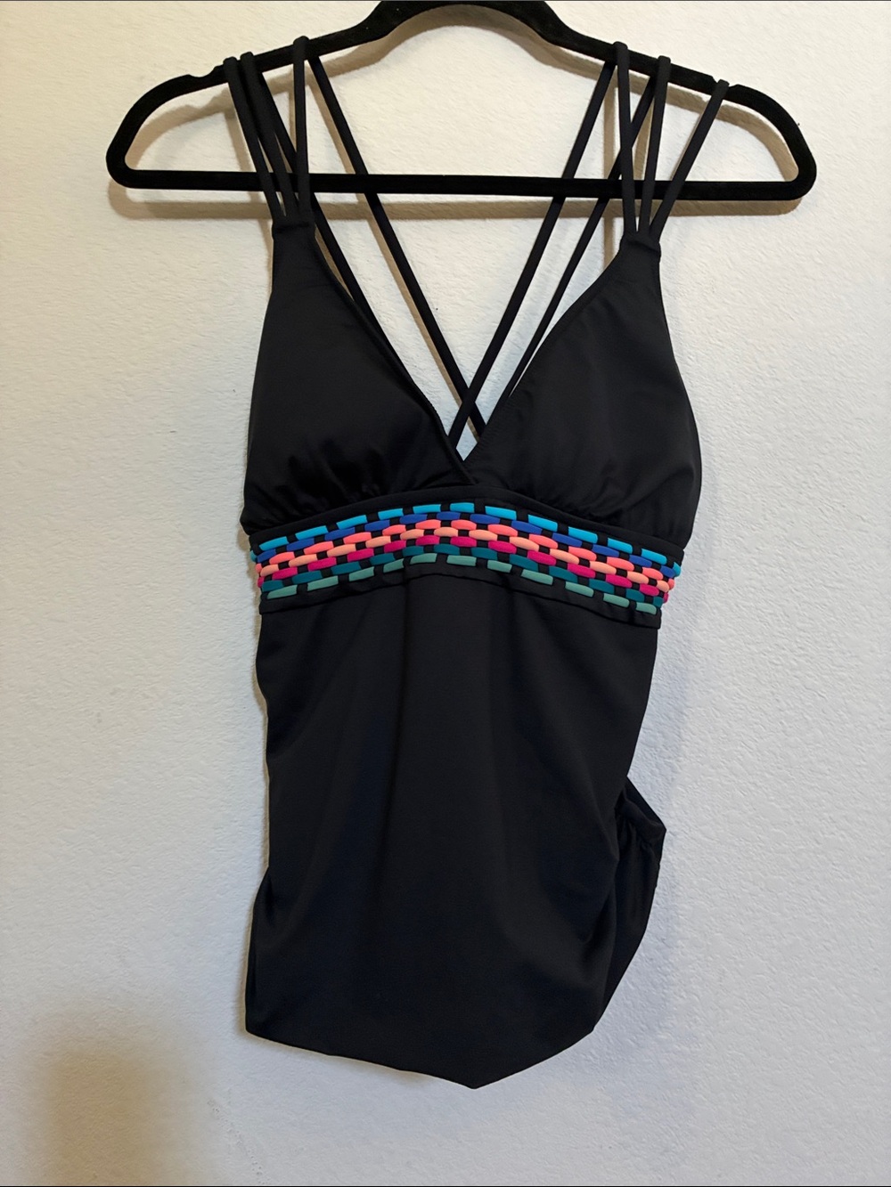 La Blanca Black Women's One-Piece Swim with Multicolor Braided Band 10
